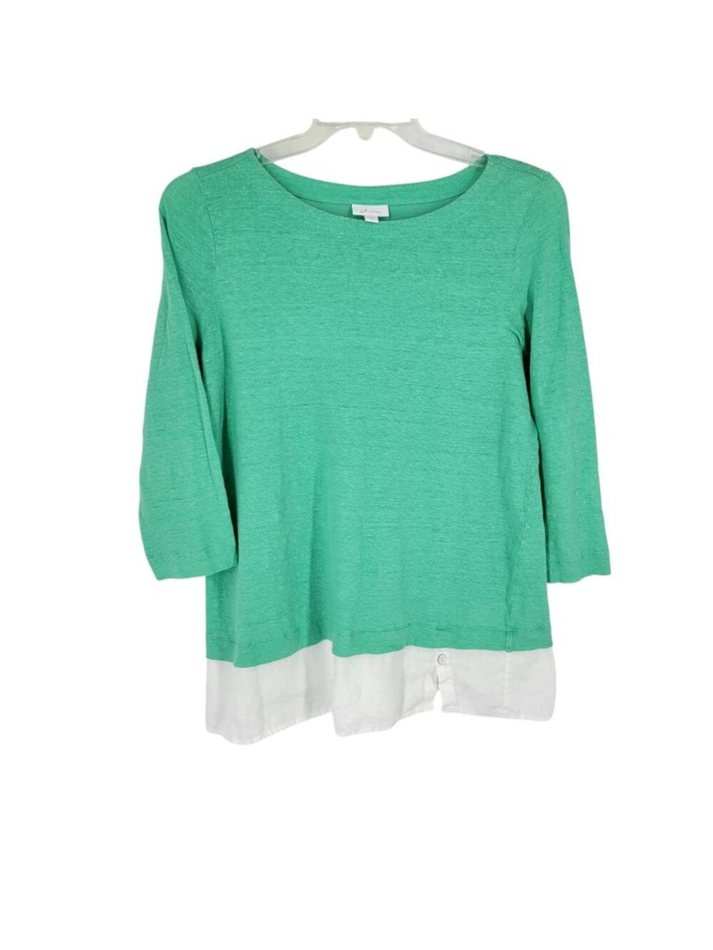 J Jill Love Linen L Tall 100% Linen Layered Look Top Green White Lagenlook